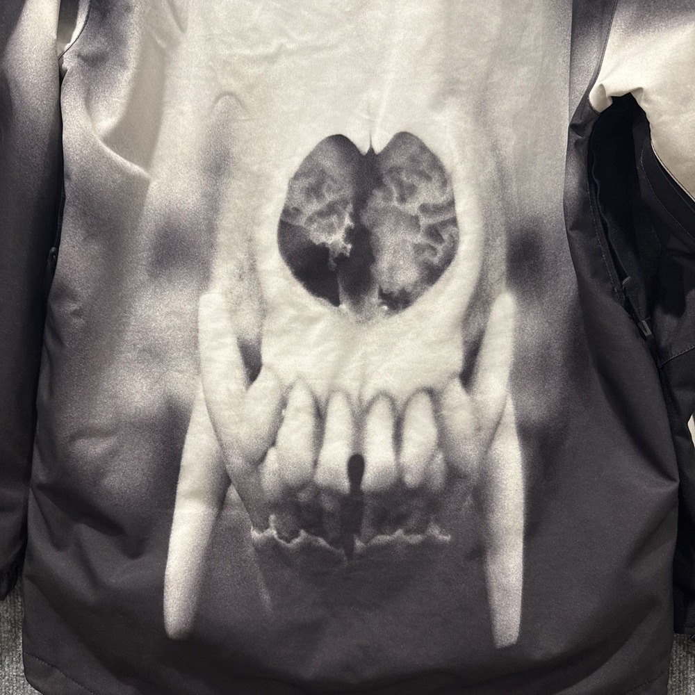 Vintage 00's Volcom Let It Storm Animal Skull Ghost Black Fleece Jacket Men's S - Picture 2 of 13